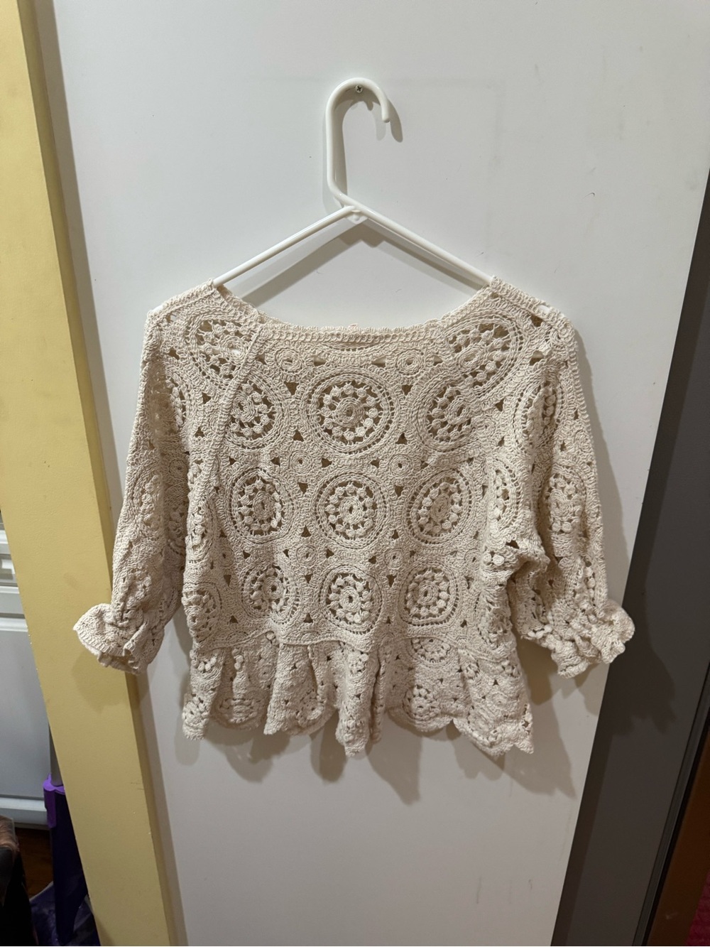 Solitaire Cream Crochet Peplum Blouse